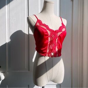 Vintage Colesce Couture Red Nylon & Lace Cropped Lingerie Top